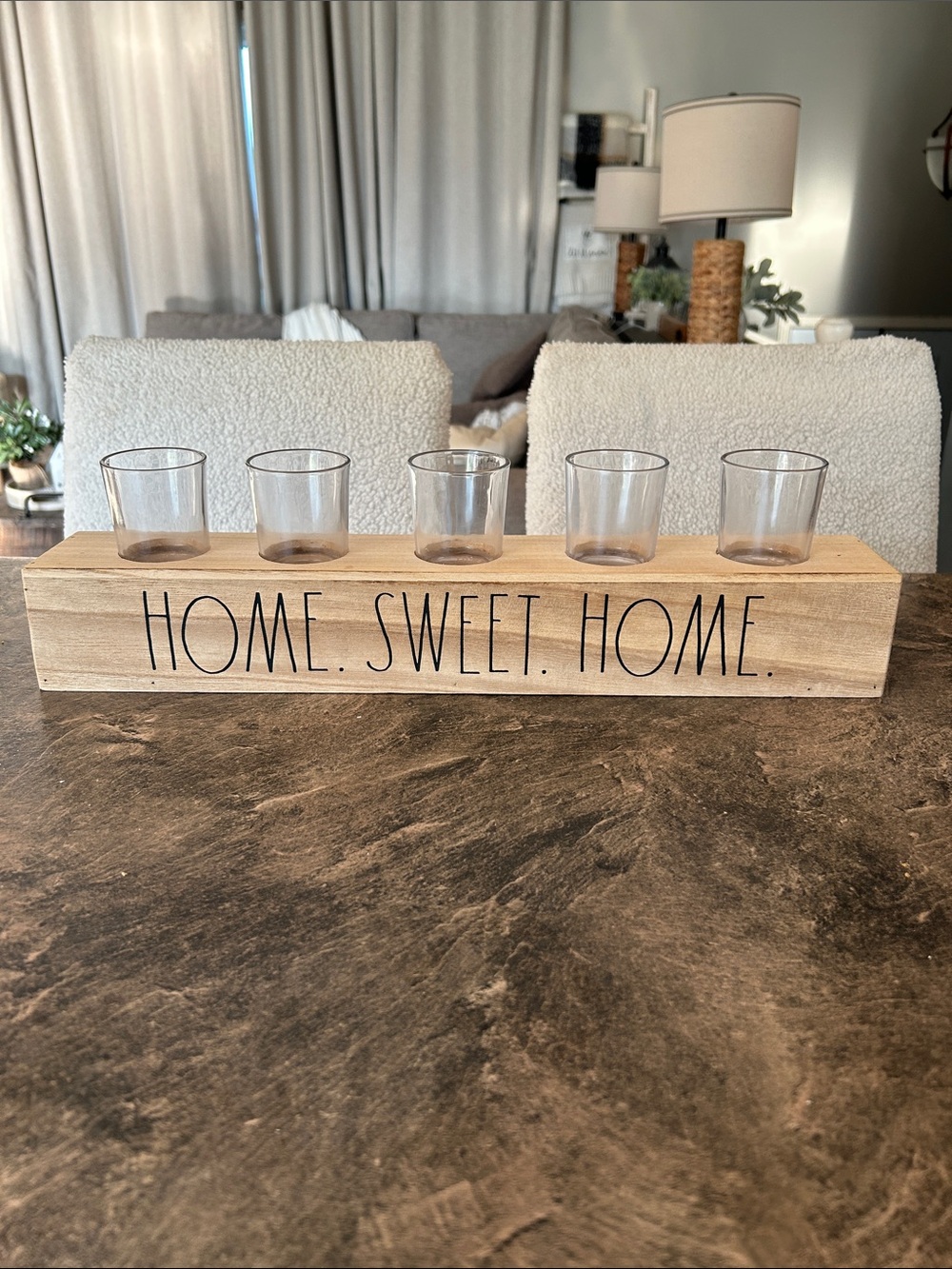Rae Dunn Home Sweet Home Wooden Votive Candle Holder - Natural Wood